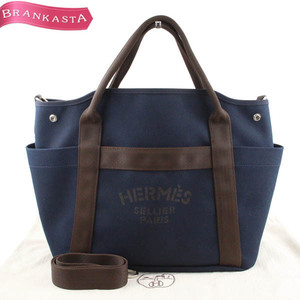 HERMES/エルメス サック ド パンサージュ グルーム C刻印 トートバッグ ショルダーバッグ 2way ネイビー フー [NEW]★04DA51