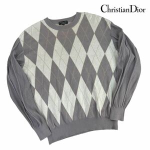 美品 Christian Dior MONSIEUR クリスチャンディオール ムッシュ 袖切替 クルーネックセーター サイズM グレーパープル×ホワイト A2409