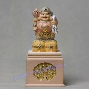 新品★綺麗 総檜材　仏教工芸品　木彫仏教　精密彫刻　仏師で仕上げ品 七福神　大黒天立像