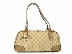 1円 ■美品■ GUCCI グッチ 161720 001013 GGキャンバス×レザー ショルダー ハンドバッグ 肩掛けかばん ブラウン系×ゴールド系 FA5955