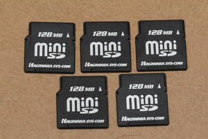 128MB miniSDカード HAGIWARA SYS-COM　●5枚セット●