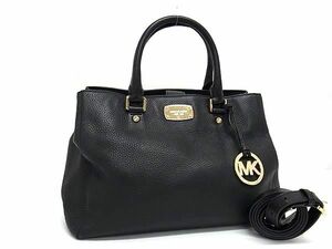 1円 ■美品■ MICHAEL KORS マイケルコース レザー 2WAY クロスボディ ハンドバッグ トート ショルダー 斜め掛け ブラック系 BK1073