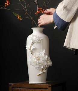 新品　花瓶　特大　磁器　牡丹の花　シンプル　装飾　置物　牡丹　手作り　陶磁器 賞物 　プレゼント　お祝い