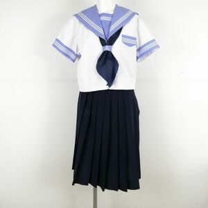 1円 セーラー服 スカート スカーフ 上下3点セット 夏物 白3本線 女子 学生服 大阪養精中学 白 制服 中古 ランクC NA1551