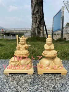 仏像 文殊菩薩 普賢菩薩 坐像 木彫り 仏像 二体セット 高さ15cm