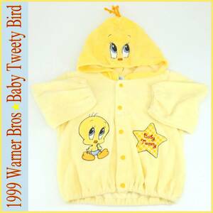 1999年 Tweety トゥイーティー Baby Looney Tunes ルーニー 綿ポリ フワフワ タオル地 フードジャケット パーカー ベビー 子供 可愛い 80cm