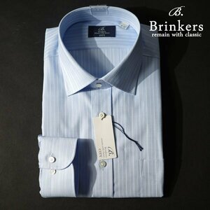新品1円～★Brinkers ブリンカーズ 形態安定 綿100％ 長袖レギュラーカラーシャツ 43-84 LL ブルー ストライプ 本物 ◆2444◆
