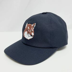 新品 メゾンキツネ ラージ フォックス ヘッド 刺繍 キャップ 帽子 CAP MAISON KITSUNE 6P 帽子 CAP 刺繍 パッチ FOX 顔 ロゴ 紺 ネイビー