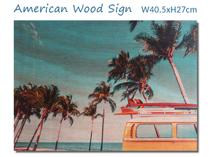 ウッデン アートピクチャー S (イエローワゴン) 壁掛け ヤシの木 サーフィン 写真 木製 海 ハワイアン 西海岸風 インテリア アメリカン雑貨