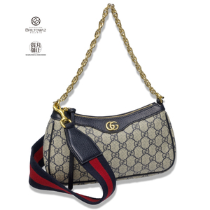 グッチ オフィディア スモールハンドバッグ GGスプリーム/レザー ネイビー 735132 チェーン ショルダー 3WAY GUCCI（M212149e）