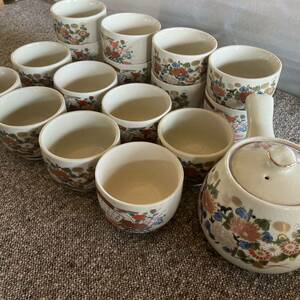 九谷焼　急須　湯呑み１６客　　昭和レトロ　陶器　和食器 茶器