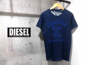 DIESEL ディーゼル ロゴチェーン刺繍 半袖 Tシャツ M/カットソー/紺 ネイビー/メンズ