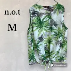 n.o.t　タンクトップシャツ　(M)　透け感　ボタニカル　白　緑　黒