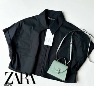 【タグ付き新品未使用】ZARA　ザラ　クロップドシャツ　S　黒