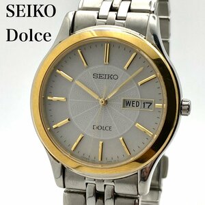 【稼働 良品ABランク】SEIKO セイコー ドルチェV158-0AC0 デイデイト ホワイト文字盤 ソーラー メンズ腕時計 2-13-B