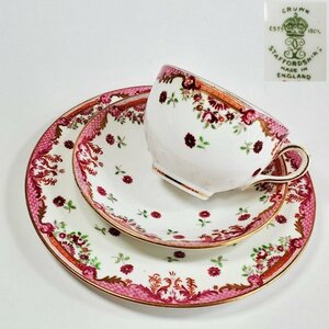 1900年前半　クラウン スタッフォードシャー/Crown Staffordshire 　ハンドペイント　エナメル花図紋　カップ＆ソーサー・プレート