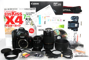 ◆新品同格品＆初心者入門◆ Canon キャノン EOS Kiss X4 手ブレ補正＆純正＆超望遠Ｗズームレンズセット 付属品多数