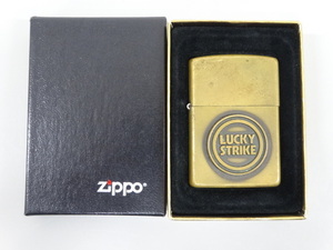1994年製 ZIPPO ジッポ SOLID BRASS ソリッドブラス LUCKY STRIKE ラッキーストライク 立体 メタル貼り ゴールド 金 オイル ライター USA