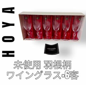 未使用　HOYA Crystal ホヤクリスタル　羽根柄　6客　ワイングラス　最高級　ホーヤ　保谷　シャンパングラス