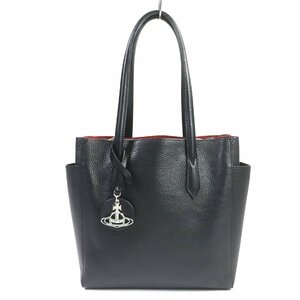 極美品▼ヴィヴィアンウエストウッド アングロマニア 42050032 RACHE LSMALL SHOPPER BAG レザー オーブチャーム トートバッグ ブラック