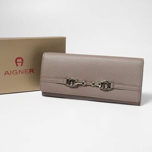 GP5997▽アイグナー/AIGNER*本革/レザー*ビット金具*2つ折り 長財布/レザーウォレット*レディース*グレージュ系