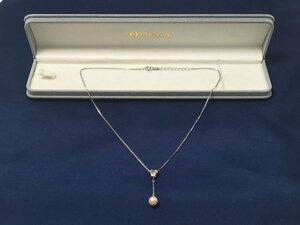 田崎真珠 ノエビア 真珠 ダイヤモンド 0.01ct ネックレス タサキマーク 留め具S刻印 シルバー 長さ約38～41cm 4.5g TASAKI パール ケース付