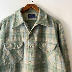 70s PENDLETON オンブレ ループカラー ウール ボート シャツ L 緑 USA製 ビンテージ 70年代 ペンドルトン 開襟 オリジナル ヴィンテージ