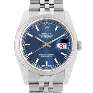 ロレックス デイトジャスト 116234 ブルー 5列 ジュビリーブレス ランダム番 中古 メンズ 腕時計