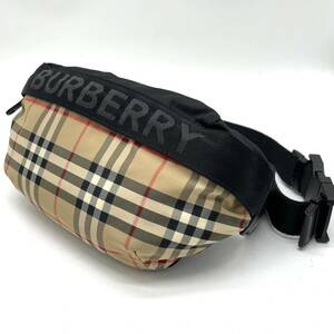 1円〜未使用級!!【現行】BURBERRY バーバリー ボディバッグ ウエストポーチ ノバチェック レザー 本革 キャンバス ショルダー 斜め掛け 黒