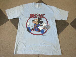 70s80s Mickey Mouse Tシャツ S~ 水色 シングルステッチ ヴィンテージ オールド ミッキーマウス ディズニー Disney テニス