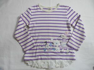 BF217【Knit Planner・ケーピー】ボーダー　刺繍　長袖　Ｔシャツ　訳有　女児　淡薄茶・淡紫　100