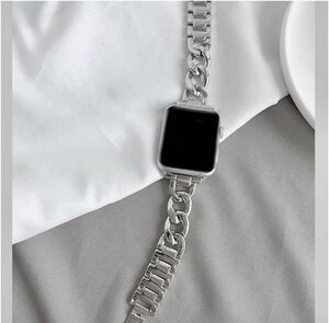 新品未使用☆ Apple Watch アップル ウォッチ チェーン ブレスレット バンド 42/44/45mm シルバー　インポート品