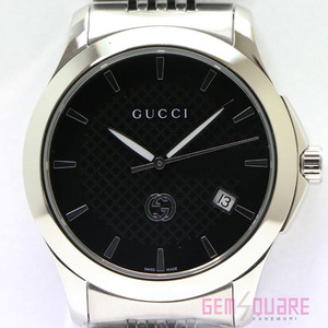 【値下げ交渉可】GUCCI グッチ Gタイムレス SS 黒 クォーツ 腕時計 未使用品 YA1264106【質屋出店】