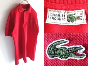 希少 80sビンテージ CHEMISE LACOSTE ラコステ ビームス別注元ネタロゴ/文字ワニ 鹿の子 ポロシャツ 3-4相当 レッド 赤 ネコポス対応