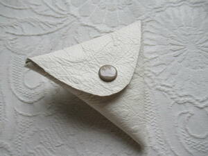 手作り 本革製三角財布 コインケース 小銭入れ 白絞り