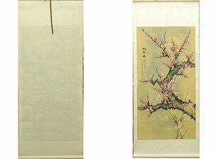 陳芬清 中国 報春図 紅白梅 芬清 報春圖 掛け軸　掛軸　 中国画　紙に彩色 hanging scroll　