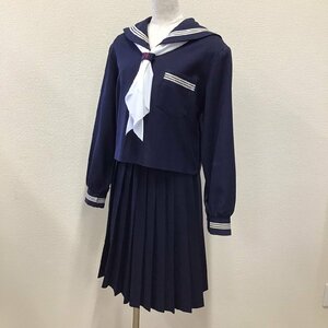 O26/(中古)兵庫県 浜の宮中学校 女子制服3点 /LL程度/W66-72/丈59/冬セーラー/冬スカート/スカーフ/白3本ライン/加古川松原屋/紺/学生服