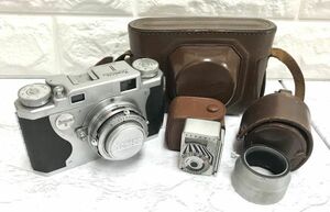 Konica コニカ II B レンジファインダー フイルムカメラ Hexar 1:3.5 f=50mm レンズ 動作未確認 露出計、メタルフード、ケース付 fah 4S198