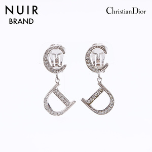 クリスチャンディオール Christian Dior イヤリング ロゴ ラインストーン シルバー