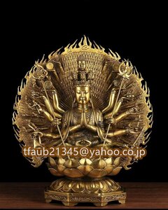 「仏教法具 寺院用仏具」極上品 仏教美術 千手観音菩薩 仏像 真鍮製 高さ49ｃｍ 重さ約17kg
