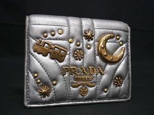 1円 PRADA プラダ レザー スタッズ 二つ折り 財布 ウォレット 札入れ 小銭入れ レディース シルバー系×ゴールド系 AW9747