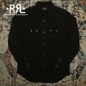 【激渋】 RRL Black Denim Western Shirt 【M】 ブラック デニム ウエスタン シャツ 漆黒 シルバーコンチョ 1950s Ralph Lauren パール