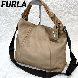 FURLA フルラ トートバッグ ショルダーバッグ 2WAY 斜め掛け ブラウン レザー ゴールド金具 就活 A4 ビジネス 通勤通学