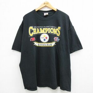 XL/古着 半袖 ビンテージ Tシャツ メンズ 00s NFL ピッツバーグスティーラーズ チャンピオンズ 大きいサイズ コットン クルーネック 黒