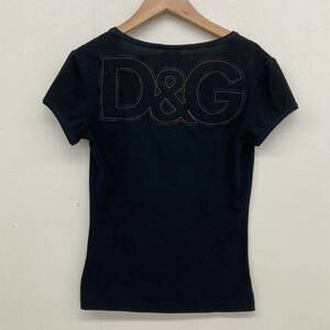 D&G イタリア製 バック ロゴ 刺繍 半袖 カットソー 黒 レディース Sサイズ DOLCE&GABBANA ドルチェ&ガッバーナ ドルガバ Tシャツ 3060009