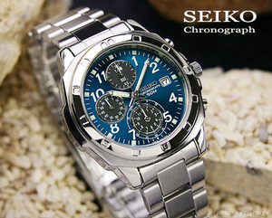 海外限定生産逆輸入！【SEIKO】 セイコー1/20秒高速クロノ メタリックブルーダイヤル BL 新品未使用