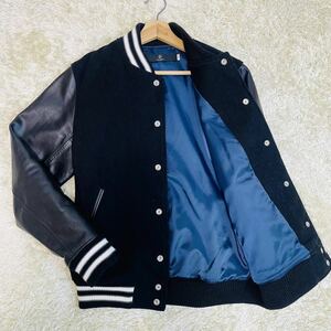 【極美品◎希少XL】ユナイテッドアローズ UNITEDARROWS スタジャン レザー 本革 ブラック 黒 メンズ ファラオ オンオフ兼用 春秋冬