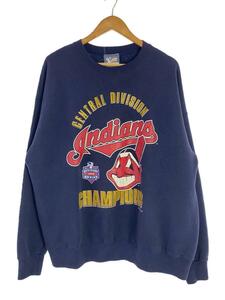 Lee◆90s/MLB Indians/USA製/茄子紺スウェット/XL/コットン/NVY