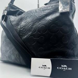 1円 【未使用に近い】 コーチ COACH ショルダーバッグ ペブルレザー シボ革 オプアート ブラック 黒 メンズ レディース