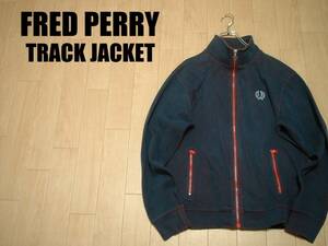 FRED PERRYワンポイント月桂樹トラックジャケットM紺ネイビーx赤レッド正規フレッドペリージャージトップMADE IN THAILAND